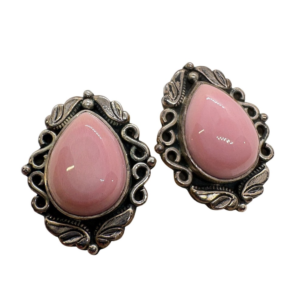 Vintage Hespera Sterling Silver Pink Conch Southwest Teardrop Stud Earrings 11g